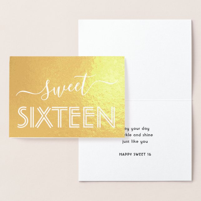 Happy Sweet 16th Birthday Modern Script Gold Real Foil Card (Display)