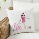 Happy sweet sixteen, 16th birthday cushion<br><div class="desc">happy sweet 16th,  happy birthday,  pink illustration.</div>