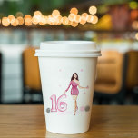 Happy sweet sixteen, 16th birthday paper cups<br><div class="desc">happy sweet 16th,  happy birthday,  pink illustration.</div>