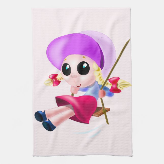 Happy Swinging Girl Kitchen Towe Tea Towel (Vertical)