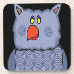 Happy Swirly Owl on Black Coaster