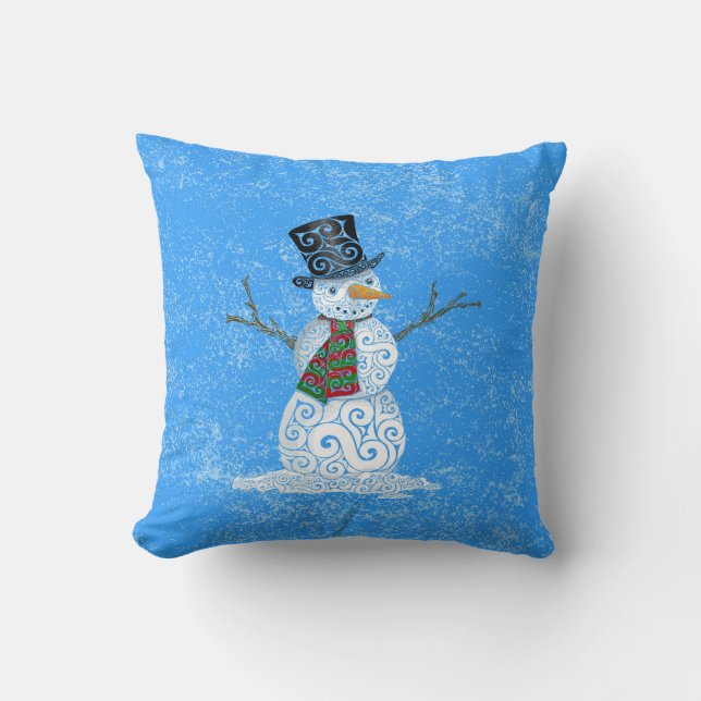 Happy Swirly Snowman Cushion (Front)