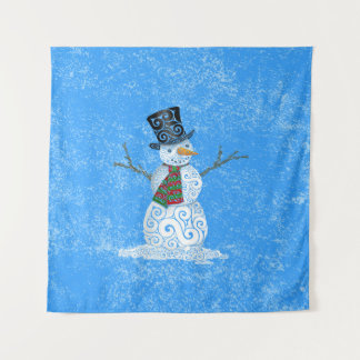 Happy Swirly Snowman Tapestry
