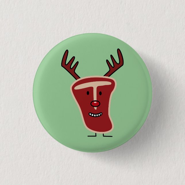 Happy T-Bone Steak Reindeer red nose Christmas 3 Cm Round Badge (Front)