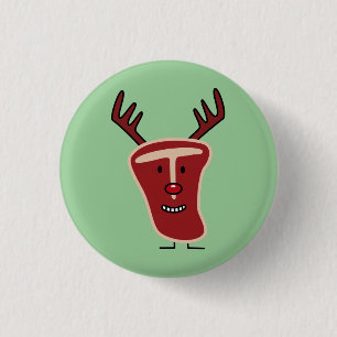 Happy T-Bone Steak Reindeer red nose Christmas 3 Cm Round Badge
