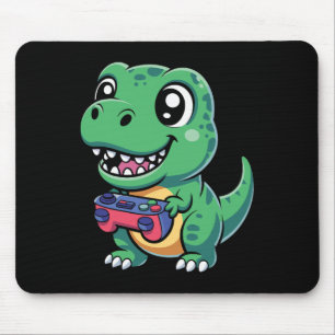 Happy T-rex With Game Controller Cute Gamer Dino T Mouse Pad