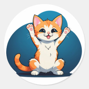 Happy Tabby Kitten Classic Round Sticker
