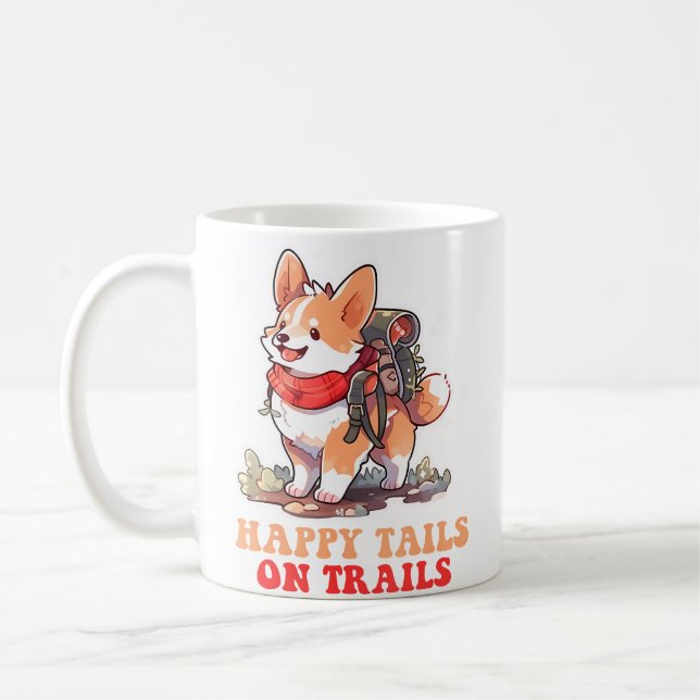 Happy Tails On Trails Funny Dog Trailing Camping L Coffee Mug (Left)