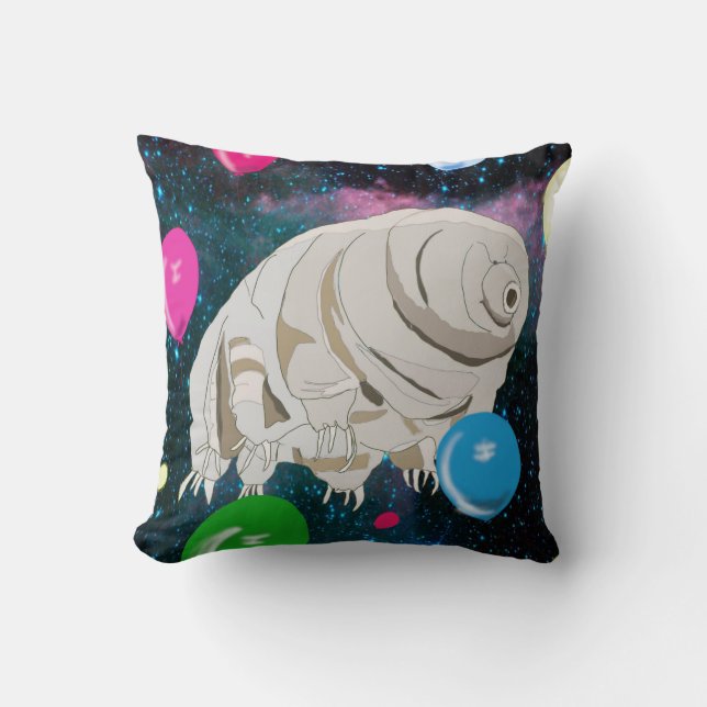 Happy Tardigrade floating through Space & balloons Cushion (Front)