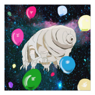 Happy Tardigrade floating through Space & balloons Photo Print