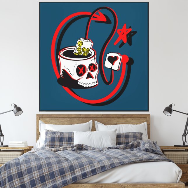 Happy Tea skull Canvas Print (Insitu(Bedroom))