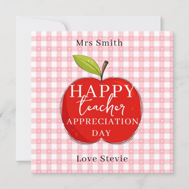 Happy Teacher Appreciation Card | Red Apple Pink  (Front)