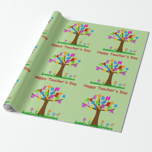 Happy Teachers Day Alphabet Tree Wrapping Paper