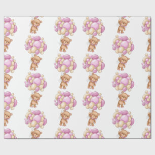 Happy Teddy Bear Pink Baby Shower Wrapping Paper