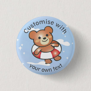 Happy Teddy Summer Holiday Pool Float Custom Text 3 Cm Round Badge
