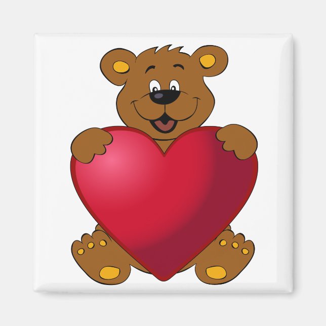 Happy teddybear with heart cartoon magnet (Front)