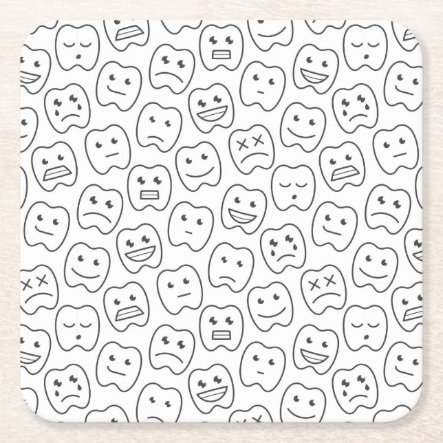 Happy Teeth Pattern Square Paper Coaster (Front)