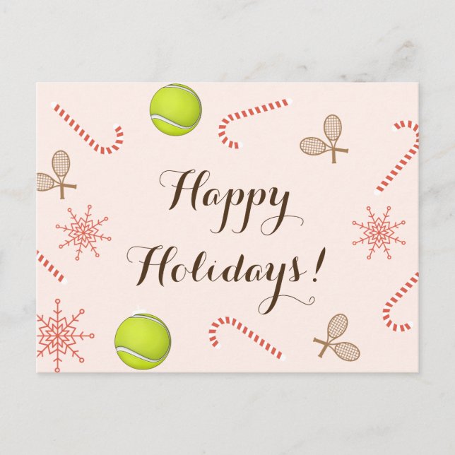 Happy Tennis Holidays Ball Racket Candy Cane Snow  Postcard (Front)