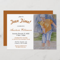 HAPPY TENNIS TEEN TIME PARTY INVITATION