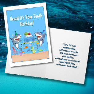Happy Tenth Birthday Sharks with Cake card