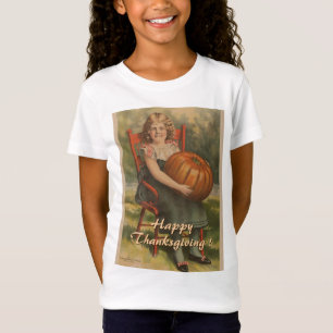 Happy Thanksgibing Vintage Girl with Pumpkin T-Shirt