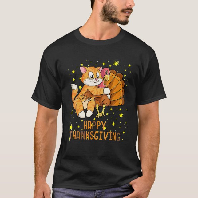 Happy Thanksgiving 2021 Cat Turkey For Cat Lovers T-Shirt (Front)