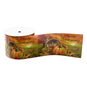 Happy Thanksgiving 2 3" Wide Ribbon Grosgrain Ribbon