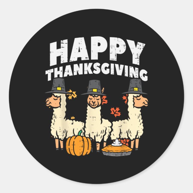 Happy Thanksgiving 3 Llama Fall Autumn Alpaca Men  Classic Round Sticker (Front)