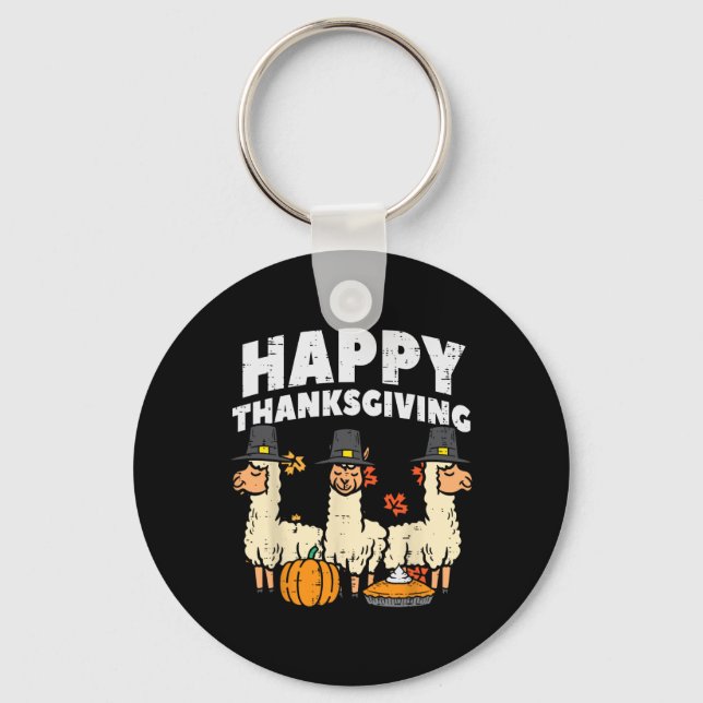 Happy Thanksgiving 3 Llama Fall Autumn Alpaca Men  Key Ring (Front)