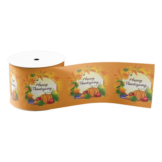 Happy Thanksgiving 5 - 3" Wide Ribbon Grosgrain Ribbon (Spool)