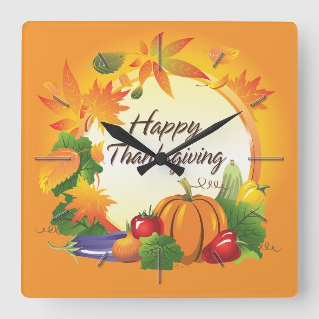 Happy Thanksgiving 5 Wall Clocks & Numeral Options (Front)