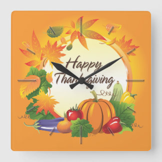 Happy Thanksgiving 5 Wall Clocks & Numeral Options