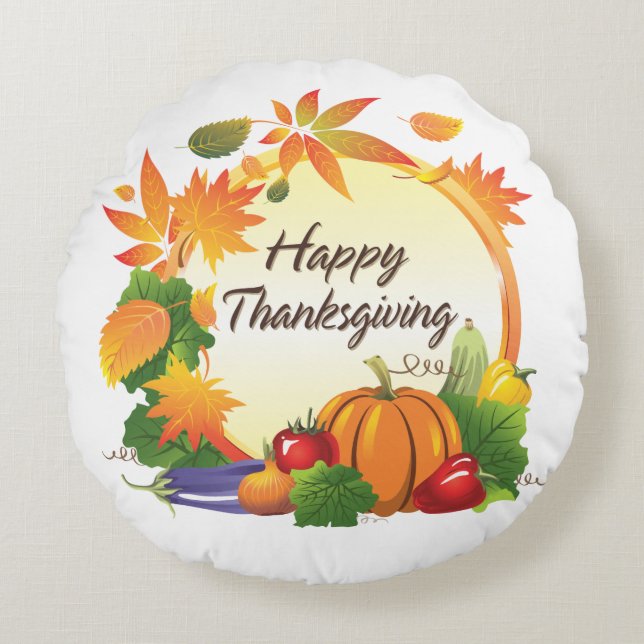 Happy Thanksgiving 5A Round Pillows (Front)