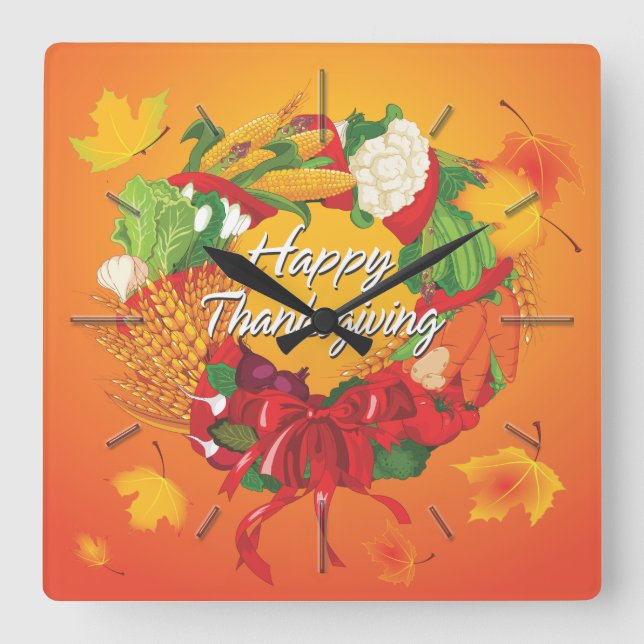 Happy Thanksgiving 6 Wall Clocks & Numeral Options (Front)
