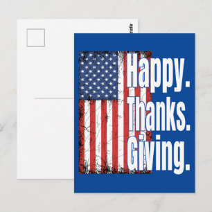 Happy Thanksgiving American Flag  Postcard
