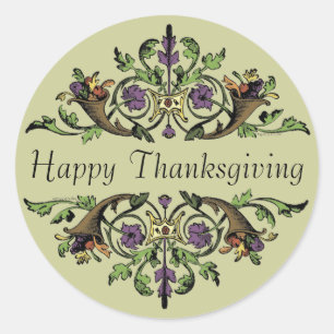 Happy Thanksgiving Antique Cornucopias Art Sticker