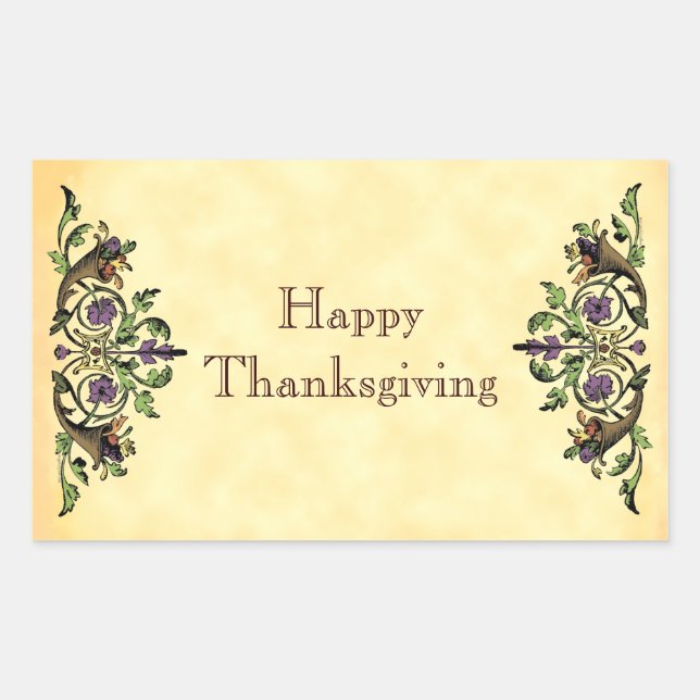 Happy Thanksgiving Antique Cornucopias Art Sticker (Front)