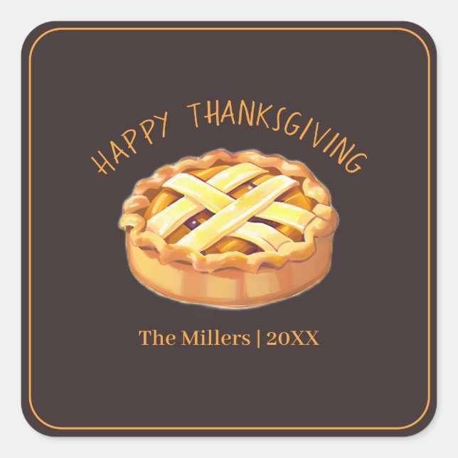 Happy Thanksgiving Apple Pie Personalised  Square Sticker (Front)