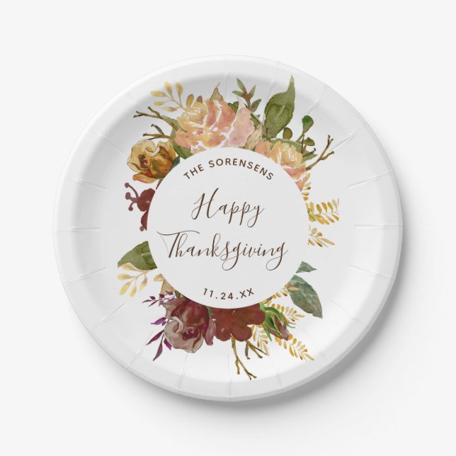 Happy Thanksgiving Autumn Bouquet Personalised Paper Plate (Front)