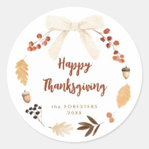 Happy Thanksgiving Autumn Bow and Berries Festive Classic Round Sticker