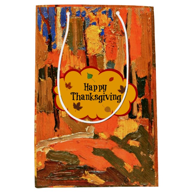Happy Thanksgiving, Autumn Colours Medium Gift Bag (Front)