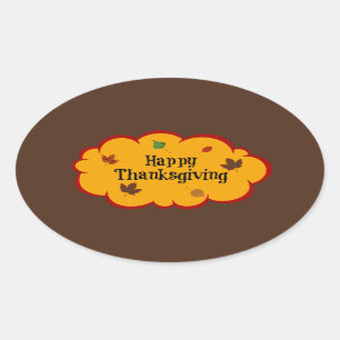 Happy Thanksgiving, autumn colours, Oval Sticker