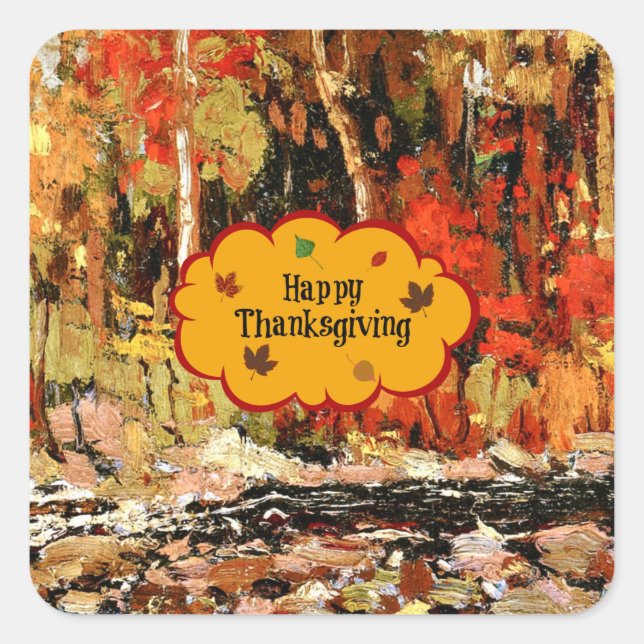 Happy Thanksgiving, autumn colours, Square Sticker (Front)