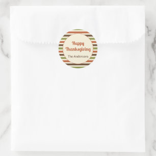 Happy Thanksgiving Autumn Colours Stripes Classic Round Sticker
