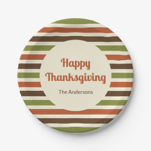 Happy Thanksgiving Autumn Colours Stripes with Nam Paper Plate
