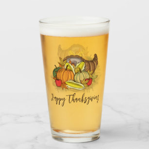 Happy Thanksgiving Autumn Cornucopia  Glass
