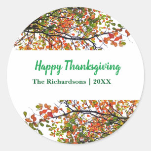 Happy Thanksgiving Autumn Fall Foliage Classic Round Sticker
