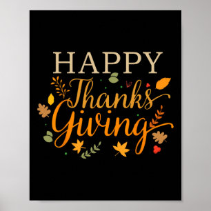 Happy Thanksgiving Autumn Fall Leaves For Holiday  Poster