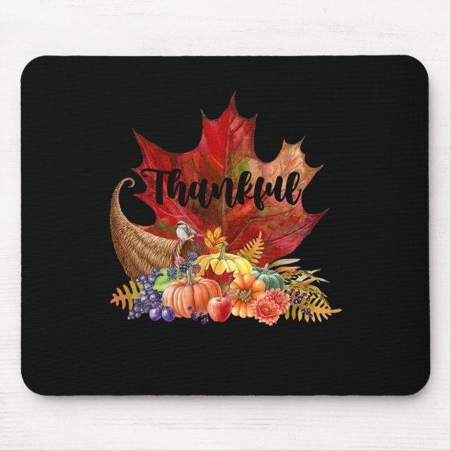 Happy Thanksgiving Autumn Fall Maple Leaves Thankf Mouse Pad (Front)