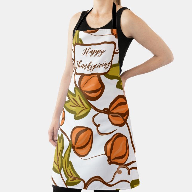 Happy Thanksgiving Autumn Fall Pumpkin Vines  Apron (Insitu)